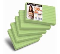 OFITURIA Flashcards A6 Vert Clair Lignées 100, Fiches Bristol