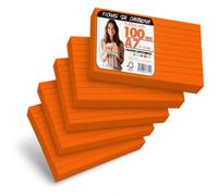 OFITURIA Flashcards A7 Orange Lignées 100, Fiches Bristol