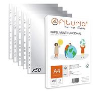 OFITURIA, Fundas Plástico A4 Transparente, Pack de Fundas Multitaladro Plástico para Folios, Paquete de Folios A4 con 250 Hojas de 80 gr Multiusos, Ofituria (50 Fundas Plástico y Paquete 250 Hojas)