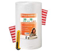 OFITURIA Papier Bulles Emballage 50cm x 10m - Kit Complet avec Cutter + 12 Étiquettes “FRAGILE” - kit déménagement complet, papier bulles pour emballage colis