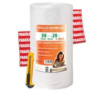 OFITURIA Papier Bulles Emballage 50cm x 20m - Kit Complet avec Cutter + 12 Étiquettes “FRAGILE” - kit déménagement complet, papier bulles pour emballage colis