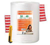 OFITURIA Papier Bulles Emballage 50cm x 40m - Kit Complet avec Cutter + 12 Étiquettes “FRAGILE” - kit déménagement complet, papier bulles pour emballage colis