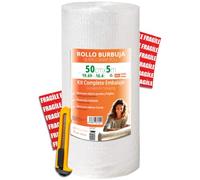 OFITURIA Papier Bulles Emballage 50cm x 5m - Kit Complet avec Cutter + 12 Étiquettes “FRAGILE” - kit déménagement complet, papier bulles pour emballage colis