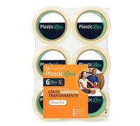 OFITURIA PlasticLess Ruban adhésif d’emballage transparent 36mm x 66m, forte adhérence, 25% de plastique en moins, mandrin 100% recyclé pour cartons, envois et déménagements (6 Rouleau)