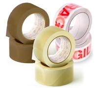 OFITURIA Ruban Adhésif, Ruban d'Emballage Idéal pour l'Emballage de Cartons, Expéditions et Déménagements, Pack de 6 Rouleaux de Ruban, Bande Adhésive Résistante (2Transparent, 2Marron, 2Fragile)
