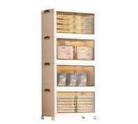 OFMOTRA Boîte de rangement pliable avec couvercle Armoire multi-usages à 4 niveaux combinables librement Boîte de rangement chaque étage supporte 15 kg 109x65x39cm Blanc