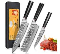 oFuun Set Couteau Cuisine, 3 Pièces Couteaux de Cuisine Professionnelle, Couteaux de Chef 19,3CM, Couteau Nakiri 17,4cm, Couteau Universel 12,5 cm - Lac Series