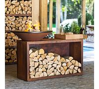 OFYR ISLAND - BRASIER BARBECUE AVEC PORTE-BOIS ET PLAN DE SUPPORT EN BOIS DE TECK