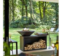 OFYR ISLAND - BRASIER BARBECUE AVEC PORTE-BOIS ET SUPPORT EN CÉRAMIQUE GRIS FONCÉ