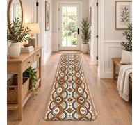 Ogee Tapis de couloir géométrique bohème 2 x 8 | Ogee Tapis d'entrée Motif treillis Style bohème vintage Tons terre cuite et bleu sarcelle Toucher doux rembourré