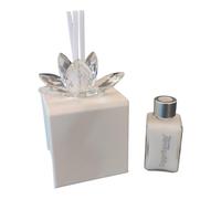 OGGETTANDO Désodorisant similicuir PU blanc avec fleur de cristal Mariage Naissance Battes Comun Graduation Confirmation 18, 25, 50 ans, Anniv, Compl (double fleur cristal transp. (cm 7x7x11h))