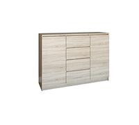 Oggi Lugo 2D4S - Commode chêne Sonoma - 120 cm - Banc à Chaussures en Bois avec 2 tiroirs et 4 Portes pour Espace de Rangement - Design Moderne