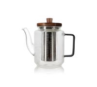 OGO Living – Théière Karl en verre borosilicate 550 ml gris fumé, couvercle en bois d'acacia
