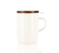 OGO LIVING - tisanière Juliet 475 ml - Idéale pour le thé et la tisane - Mug à thé en grès et couvercle en bois d’acacia - blanc - 7912019