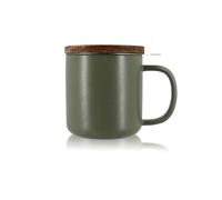 OGO LIVING - Tisanière Juliet Kaki 300ml - Idéale pour le thé et la tisane - Mug à thé en grès et couvercle en bois d'acacia