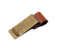 Ogquaton Clip en cuir rétro en métal Marque-pages de qualité Clip en argent poli Porte-pince pour carte de crédit avec boucle à stylo Couleur cuivrée et marron Rentable et de bonne qualité