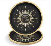 OH YEAH - 6 Unités - Assiettes jetables en carton Réveillon du Nouvel An Happy New Year - Ø 17 cm - Assiettes, verres, serviettes - Décoration de table de fin d'année - Design étoiles brillantes