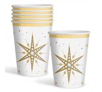 OH YEAH - 6 Unités - Gobelets en carton jetables Nouvel An Happy New Year - 270 cc - Assiettes, gobelets, serviettes - Décoration de table de fin d'année - Design étoiles brillantes - Fête de Noël