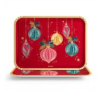 OH YEAH - Lot de 2 unités - Plateau en carton jetable Noël Ornements - 35 x 34 cm - Assiettes, verres, serviettes - Décoration de table de Noël - Design ornements et fleurs - Célébrations de Noël