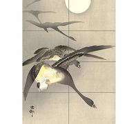 Ohara Koson Geese At Full Moon Japanese Painting XL Giant Panel Poster (8 Sections) Lune Japonais La peinture Affiche