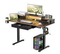 ohfruit Bureau Assis-Debout électrique, Bureau Gaming réglable avec Support | Construction robuste en panneaux de densité avec éclairage LED personnalisable pour bureau et gaming Marron