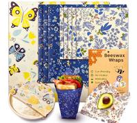 OHIYO Lot de 9 emballages réutilisables en cire d'abeille pour nourriture, papier de cire d'abeille en coton bio (1XL + 3 m + 5S), emballage sandwich pour pain, convient pour bols, fruits, fromage