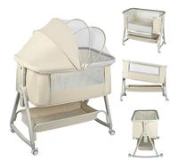 OHMG 3 en 1 Berceau Cododo,Lit Cododo Bebe Pliable,0-36 Mois,20 kg Max,Réglable Inclinaisons et 4 Hauteurs,Système Coulissant,Matelas Confort,Grand Panier (Kaki（50 * 91 * 68-81cm）)