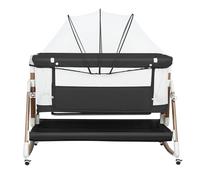 OHMG 3 en 1 Berceau Cododo,Lit Cododo Bebe Pliable,0-36 Mois,20 kg Max,Réglable Inclinaisons et 4 Hauteurs,Système Coulissant,Matelas Confort,Grand Panier (Noir（90 * 60 * 90-115cm）)