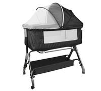 OHMG 3 en 1 Berceau Cododo,Lit Cododo Bebe Pliable,0-36 Mois,20 kg Max,Réglable Inclinaisons et 4 Hauteurs,Système Coulissant,Matelas Confort,Grand Panier (Noir（104 * 52 * 100-110cm）)
