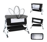 OHMG 3 en 1 Berceau Cododo,Lit Cododo Bebe Pliable,0-36 Mois,20 kg Max,Réglable Inclinaisons et 4 Hauteurs,Système Coulissant,Matelas Confort,Grand Panier (Noir（80X40X100-115cm）)
