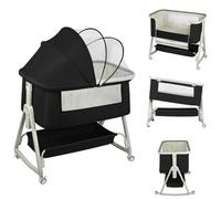 OHMG 3 en 1 Berceau Cododo,Lit Cododo Bebe Pliable,0-36 Mois,20 kg Max,Réglable Inclinaisons et 4 Hauteurs,Système Coulissant,Matelas Confort,Grand Panier (Noir（50 * 91 * 68-81cm）)