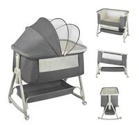 OHMG 3 en 1 Berceau Cododo,Lit Cododo Bebe Pliable,0-36 Mois,20 kg Max,Réglable Inclinaisons et 4 Hauteurs,Système Coulissant,Matelas Confort,Grand Panier (Gris（50 * 91 * 68-81cm）)