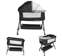 OHMG 3 en 1 Berceau Cododo pour Bébé,Inclinaison&Hauteur Réglable,Lit Cododo de Bébé avec Matelas Moelleux et Moustiquaire 4 Roues,pour 1 à 36 Mois (Noir（105X52X103-115cm）)