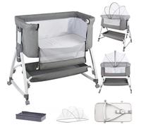 OHMG 3 en 1 Berceau Cododo pour Bébé,Inclinaison&Hauteur Réglable,Lit Cododo de Bébé avec Matelas Moelleux et Moustiquaire 4 Roues,pour 1 à 36 Mois (Gris（80 * 40 * 100-115cm）)