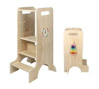 OHMG 4-en-1 Tour d'apprentissage Montessori,Tabouret en Bois,Marchepied Enfant 4 Marches,Tour d’Observation Sécurisée,Escabeau Montessori dès 1 an,Cadeau Jeux Enfant
