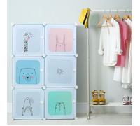 OHMG Armoire Chambre Enfants Penderie Dressing Plastique 6 Cubes Meuble de Rangement Etagère Vêtements 74×37×110 cm Bleu