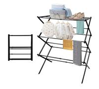 OHMG Étendoir Linge Intérieur Extérieur,Séchoir à Linge Pliable à 2Niveaux,2/4 Ailes Réglables en Hauteur,pour Chaussettes,Draps,Vêtements,Acier Inoxydable Tancarville XXL (Noir-75 * 40 * 105cm)