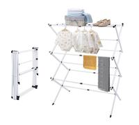 OHMG Étendoir Linge Intérieur Extérieur,Séchoir à Linge Pliable à 2Niveaux,2/4 Ailes Réglables en Hauteur,pour Chaussettes,Draps,Vêtements,Acier Inoxydable Tancarville XXL (Blanc-75 * 40 * 105cm)