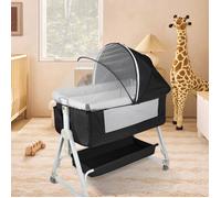 OHMG-Lit Bébé Berceau Cododo Avec Matelas-Moustiquaires Fournies-Support À Roulettes Pliable 2 En 1-Support Réglable-Noir