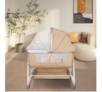 OHMG-Lit Bébé Berceau Cododo Avec Matelas-Moustiquaires Fournies-Support À Roulettes Pliable 2 En 1-Support Réglable-Gris Lin