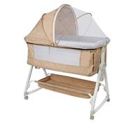 OHMG-Lit Bébé Berceau Cododo Avec Matelas-Moustiquaires Fournies-Support À Roulettes Pliable-Support Réglable-Blanc Cassé