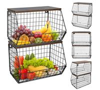 OHMG Panier à Fruit en Bambou,3 Étagespanier de Fruits,Corbeille à Fruits à 3 Étages,Support pour Le Rangement Des Légumes,Panier Legumes Rangement (Noir(2P), 30*15.5*21.6cm)