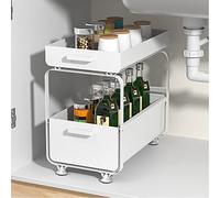OHMG Panier coulissant - Organiseur de tiroir - Organiseur de cuisine - Organiseur d'évier sous évier - Étagère de rangement pour plan de travail de cuisine (40 x 25,5 x 39,5 cm (blanc)