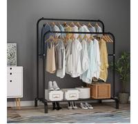 OHMG Porte Manteau Portant à Vêtements Penderie Cintre Tiges Double avec Etagère de Rangement Chaussures Noir