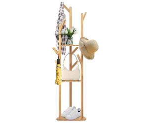 OHMG Porte manteau sur pied en bois,portant à vêtements,9 patères,vestiaire,meuble d'entrée pour vêtements,chapeaux,entrée,naturel,Valet de chambre