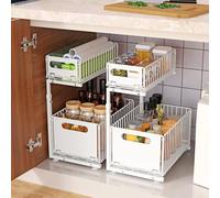 OHMG Rangement sous Évier à 2 Étages avec Tiroir Coulissants,Etagere sous evier,Organisateur sous Évier Cuisine en Forme de L Rangement et Organisation de Cuisine en Métal pour Salle de Bain