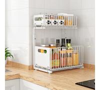 OHMG Rangement sous Évier à 2 Étages avec Tiroir Coulissants,Etagere sous evier,Organisateur sous Évier Cuisine en Forme de L Rangement et Organisation de Cuisine en Métal pour Salle de Bain
