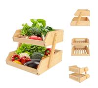 OHMG Support de Corbeille à Fruits en Bambou 3 étages,Fruit basket,Support à Panier de Fruits Rangement pour Les légumes pour Plan de Travail de Cuisine pour Fruits,Pain (2 étages-Bois, 25*30*26.5cm)