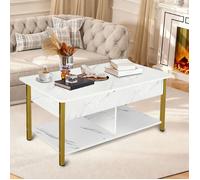 OHMG-Table Basse Relevable-Table D'appoint De Salon-Armoires De Rangement Intégrées-Forte Portance-Marbre À Jambes Dorées