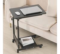 OHMG Table d'appoint,Bout de canapé,Petite Table Basse,Table de lit Mobile roulante Vintage Style Industriel avec Cadre en Acier Coloris boisé,Réglable en Hauteur,pour Salon,Chambre,Balcon